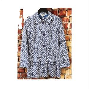 Tyler Boe Anthropologie Back Pleated Button Blue White Jacket Coat Sz 8